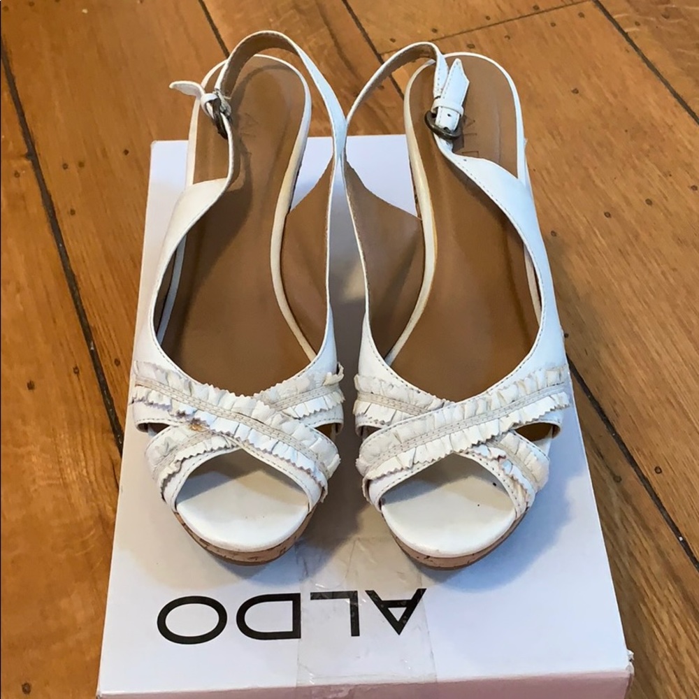 White babydoll wedges, size 7, ALDO